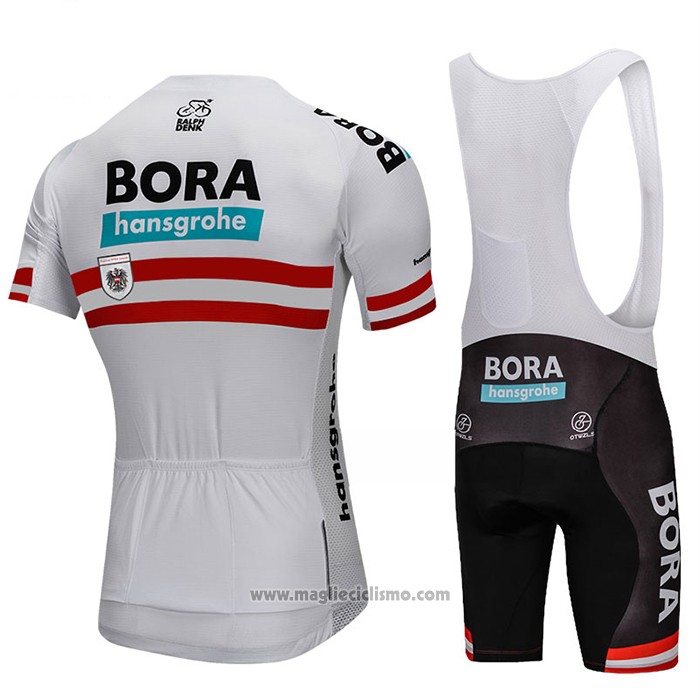 2018 Abbigliamento Ciclismo Bora Campione Austria Bianco Manica Corta e Salopette